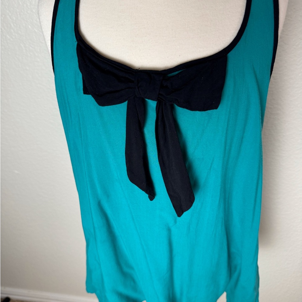 Racer back cami bow front black trim bias flowy rayon Womens Sz Small Teal - Picture 3 of 3